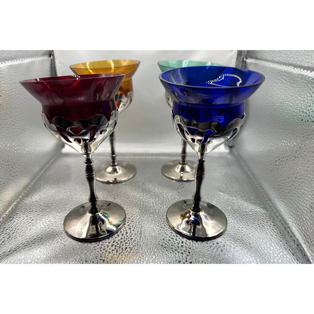 Vintage Farber Bros Krome-Kraft Cambridge Glass Cocktail Goblets Set of 4
